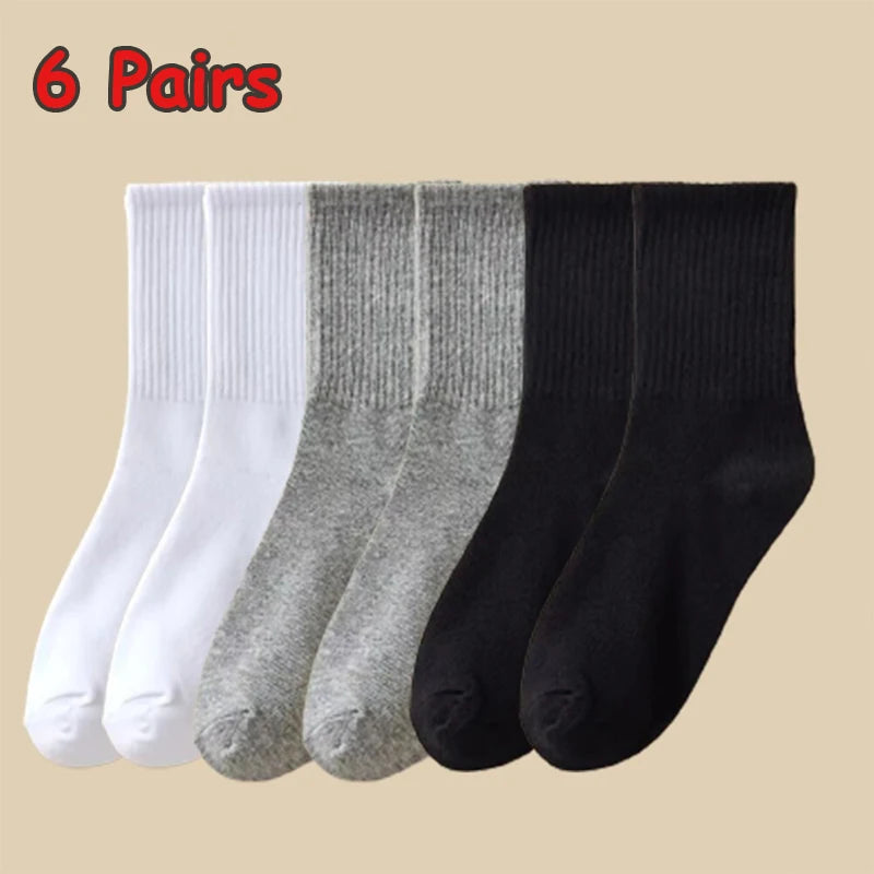 3/6 Pairs Women Sports Solid Socks Soft Comfortable Ventilate Versatile Mid Calf Socks Casual Stripe Splice Female Street Socks