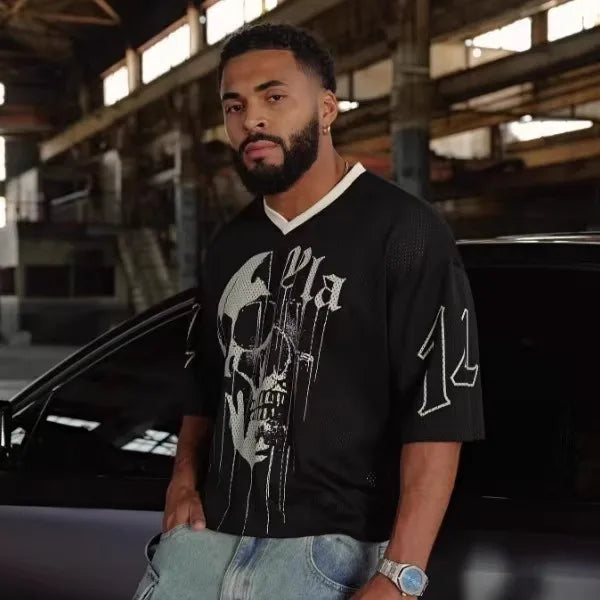 American Trendy Brand YOUNGLA Skull 3D Printed Sports T-shirt European and American Fitness Running Breathable Short-sleeved Top