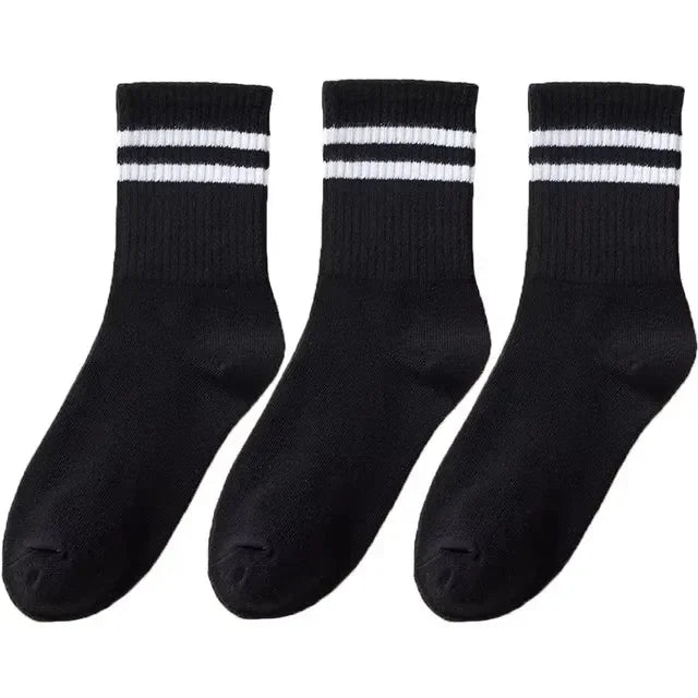 3/6 Pairs Women Sports Solid Socks Soft Comfortable Ventilate Versatile Mid Calf Socks Casual Stripe Splice Female Street Socks