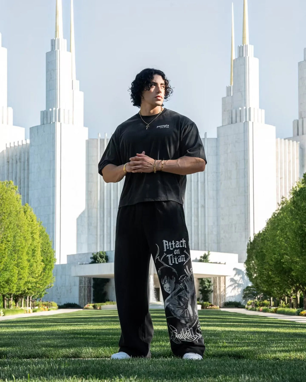 American YouNGLA joint anime Attack on Titan, slow runner cotton looped printed wide leg pants