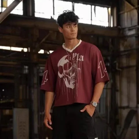 American Trendy Brand YOUNGLA Skull 3D Printed Sports T-shirt European and American Fitness Running Breathable Short-sleeved Top