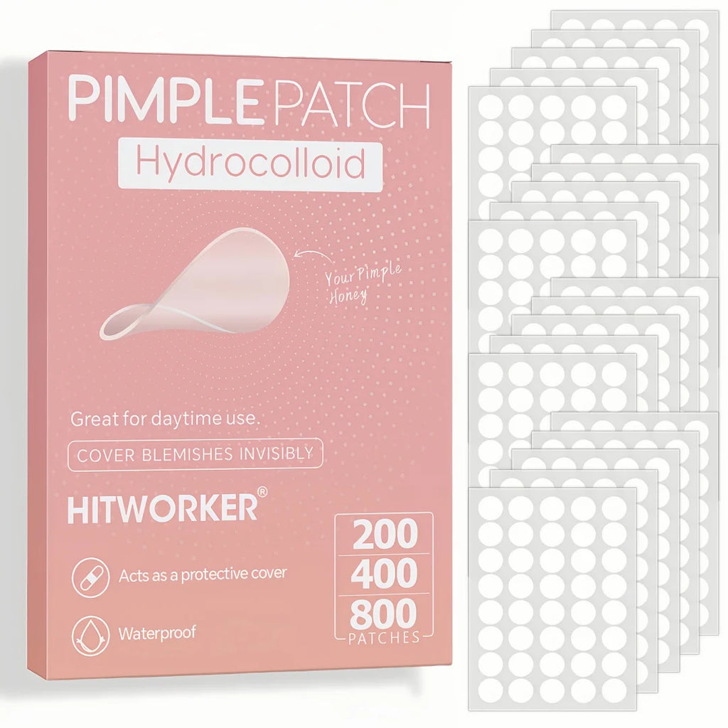 200/400/800-count packs of invisible acne patches. Covers pimples and blemishes. Gentle and non-irritating.