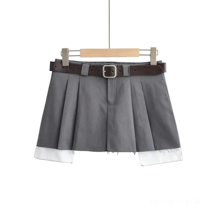 Fake Two-Piece Low-Waisted Pleated Skirt