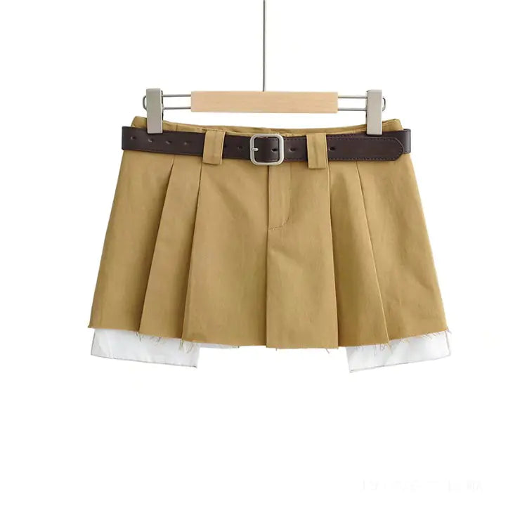 Fake Two-Piece Low-Waisted Pleated Skirt