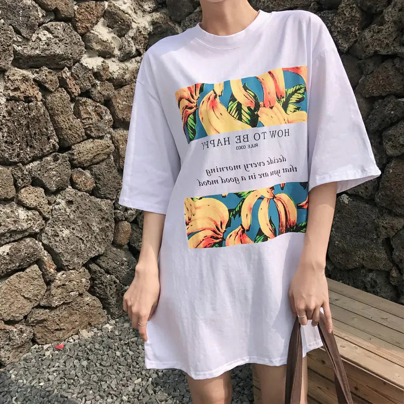 Basic Layering Shirt with Banana Print T-Shirt