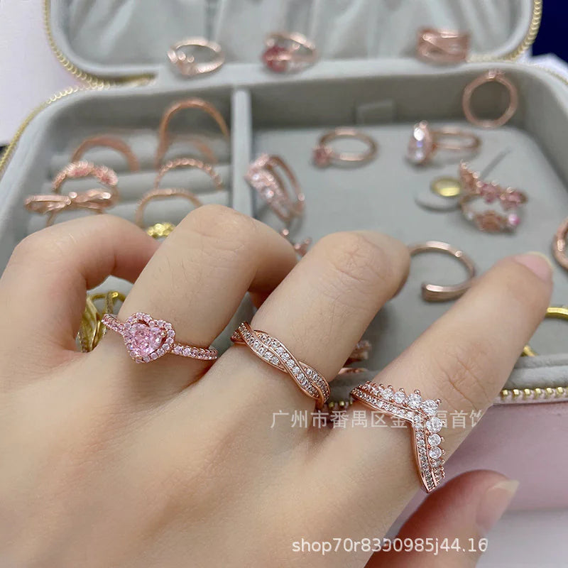 Pandora S925 Pink Diamond Heart Rose Gold Ring